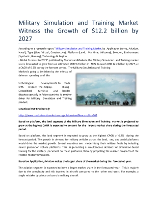 Military Simulation and Training Market Witness the Growth of $12.2 billion by 2027