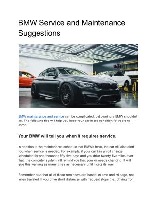 BMW Service and Maintenance Suggestions