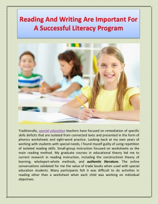 Reading And Writing Are Important For A Successful Literacy Program