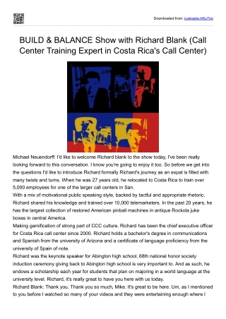 BUILD AND BALANCE PODCAST Call Center Sales Success With Richard Blank Interview (Call Center Training Expert in Costa R