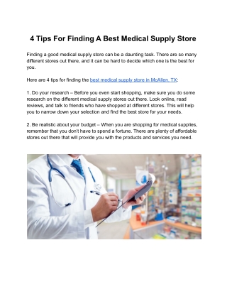 4 Tips For Finding A Best Medical Supply Store