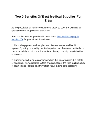 Top 5 Benefits Of Best Medical Supplies For Elder