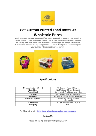 Get Custom Printed Food Boxes At Wholesale Prices