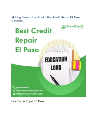 Making Finance Simple with Best Credit Repair EI Paso Company