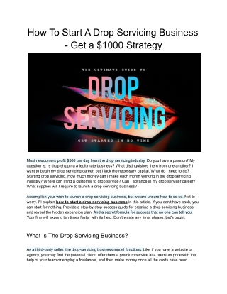 How To Start A Drop Servicing Business - Get $1000 Strategy