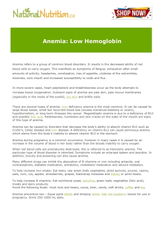 Anemia Low Hemoglobin