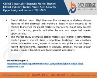 Global Linear Alkyl Benzene Market Size, Scope, Insight, Demand, & Global Indust