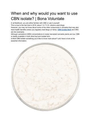 When and why would you want to use CBN isolate? | Bona Voluntate