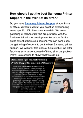 How should I get the best Samsung Printer Support in the event of its error?