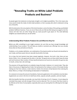 Revealing Truths on White Label Probiotic Products and Business