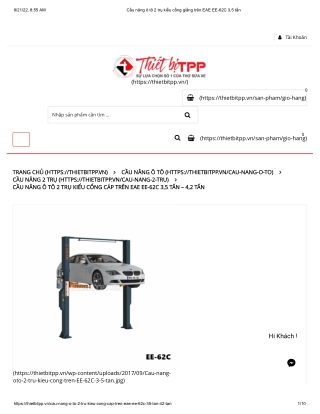 Cầu nâng ô tô 2 trụ kiểu cổng giằng trên EAE EE-62C 3,5 tấn