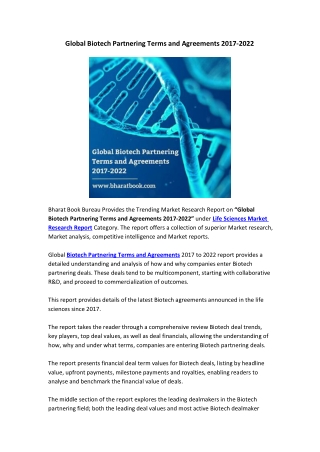 Global Biotech Partnering Terms and Agreements 2017-2022