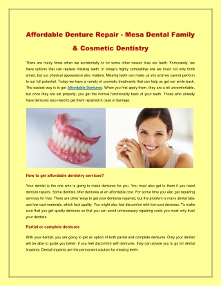 Affordable Denture Repair - Mesa Dental Family & Cosmetic Dentistry