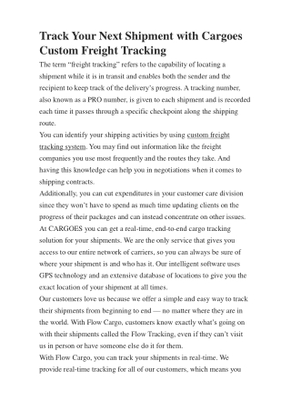 Track Your Next Shipment with Cargoes Custom Freight Tracking