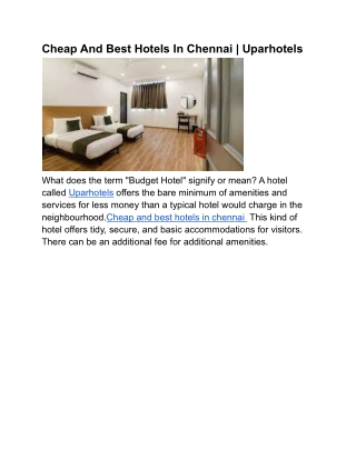 Cheap And Best Hotels In Chennai _ Uparhotels
