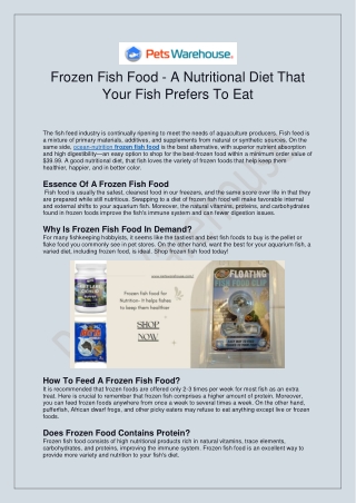Nutritional Frozen Fish Food Diet- Pets Warehouse