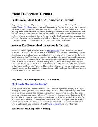 Mold Inspection Toronto