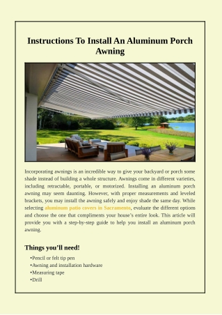 Instructions To Install An Aluminum Porch Awning