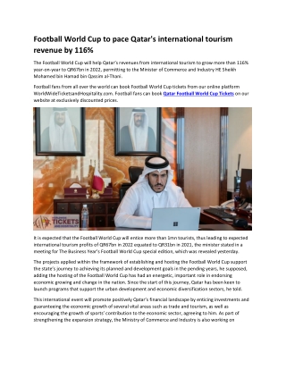 Football World Cup to pace Qatar's international tourism revenue by 116%