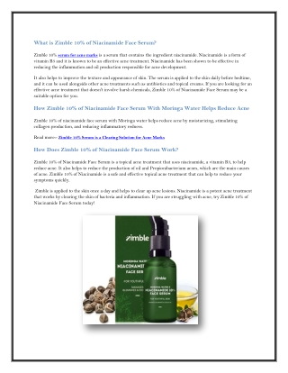 How Does Zimble 10% of Niacinamide Face Serum Work
