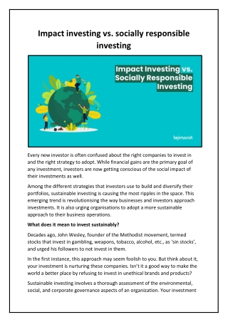 Impact investing vs. socially responsible investing