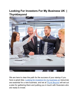 Looking For Investors For My Business UK  _ Thynkbeyond