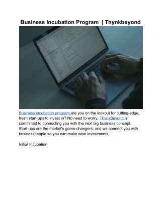 Business Incubation Program  _ Thynkbeyond