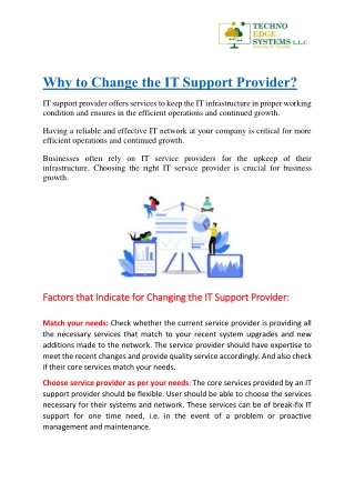 Why to Change the IT Support Provider?
