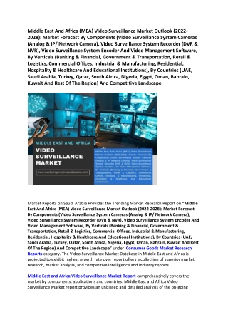 Middle East and Africa Video Surveillance Market Research Report 2022-2028