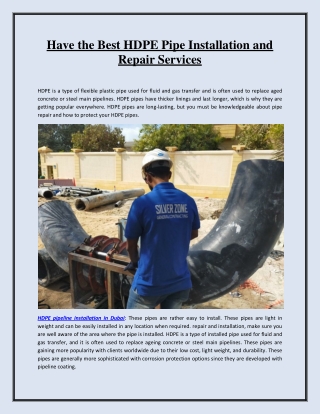 Have the Best HDPE Pipe Installation and Repair Services