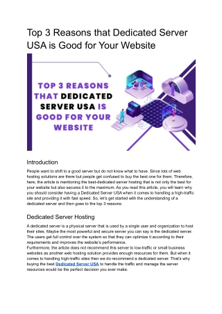 Top 3 Reasons that Dedicated Server USA is Good for Your Website