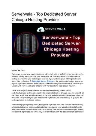 Serverwala - Top Dedicated Server Chicago Hosting Provider