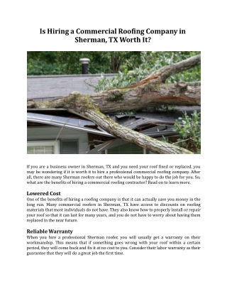 Is Hiring a Commercial Roofing Company in Sherman, TX Worth It?