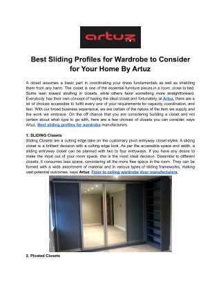 Best Sliding Profiles for Wardrobe to Consider for Your Home By Artuz