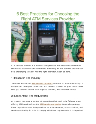 Atm services provider