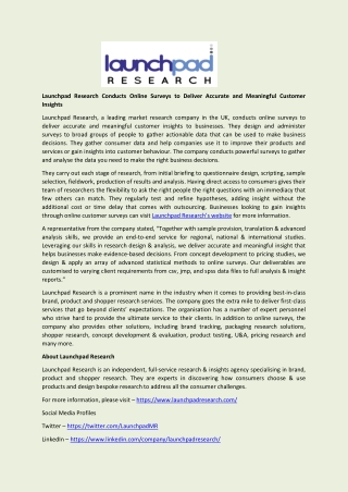 Launchpad Research Conducts Online Surveys to Deliver Accurate and Meaningful Customer Insights