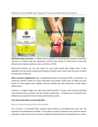Enhance Joint Health and Cognitive Function with Nano Curcumin