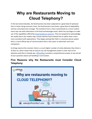 Why are Restaurants Moving to Cloud Telephony