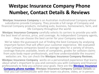 Westpac Insurance Company Phone Number, Contact Details