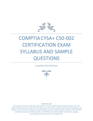 CompTIA CySA CS0-002 Certification Exam Syllabus and Sample Questions