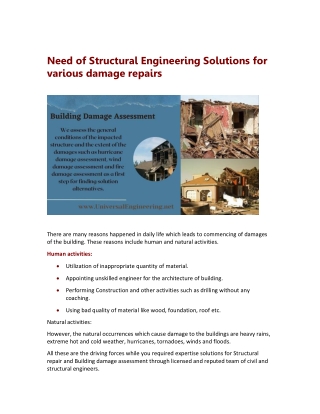 Need of Structural Engineering Solutions for various damage repairs