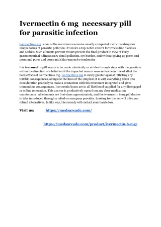 Ivermectin 6 mg  necessary pill for parasitic infection