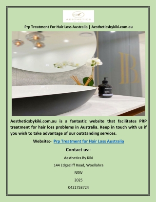 Prp Treatment For Hair Loss Australia | Aestheticsbykiki.com.au