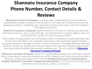 Shannons Insurance Company Phone Number, Contact Details & Reviews