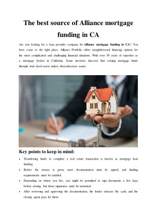 Find the Best Mortgage Funds CA