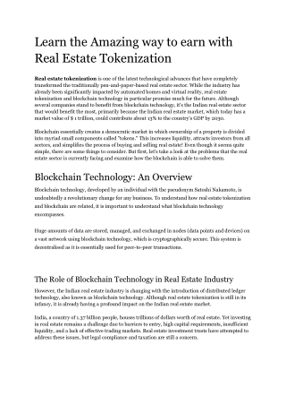 Real Estate Tokenization