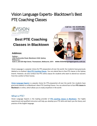 Vision Language Experts - Blacktowns Best PTE Coaching Classes