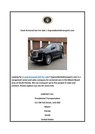 Used Armored Suv For Sale  Uspresidentialtransport.com