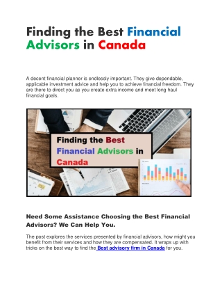 Finding the Best Financial Advisors in Canada