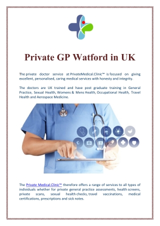 Private GP Watford in UK